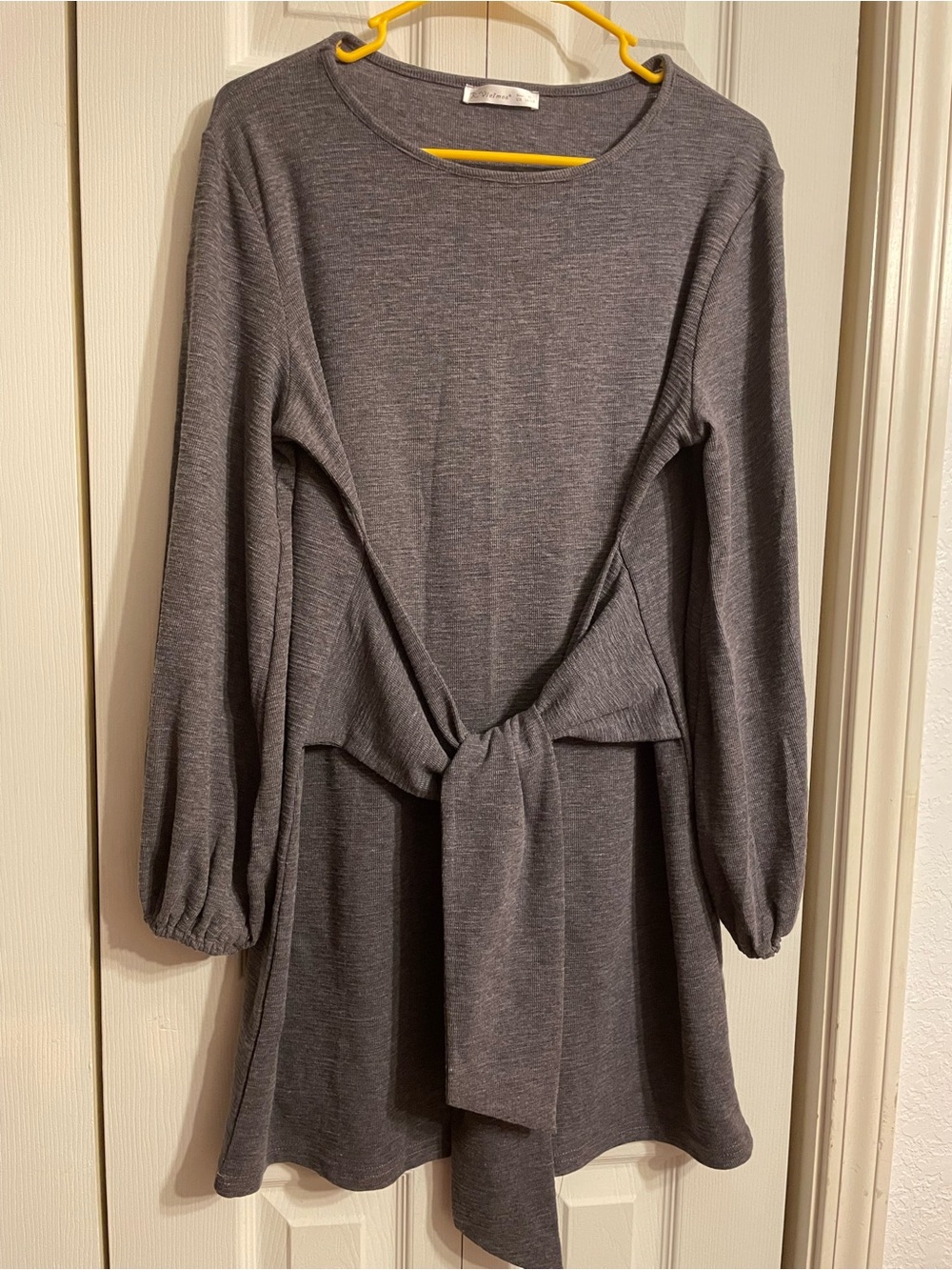 Women's Long Sleeve Tie-Front Dress in Gray